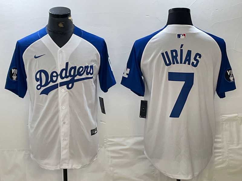 Men's Los Angeles Dodgers #7 Julio Urias White Blue Fashion Stitched Cool Base Limited Jersey,We sell and wholesale Men's Los Angeles Dodgers #7 Julio Urias White Blue Fashion Stitched Cool Base Limited Jersey on line form chian!